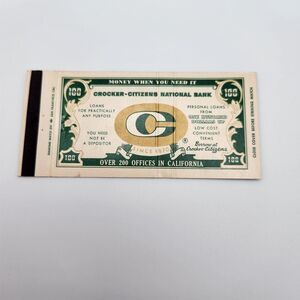 Vintage Matchbook Crocker Citizens Bank 1950s 60s Collectible Ephemera